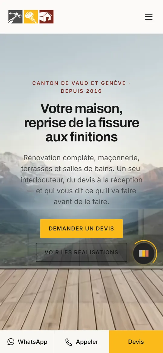 O mesmo website no telemóvel